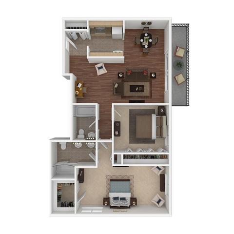 Floor plan for 2 beds, 2 baths, 1100 sqft